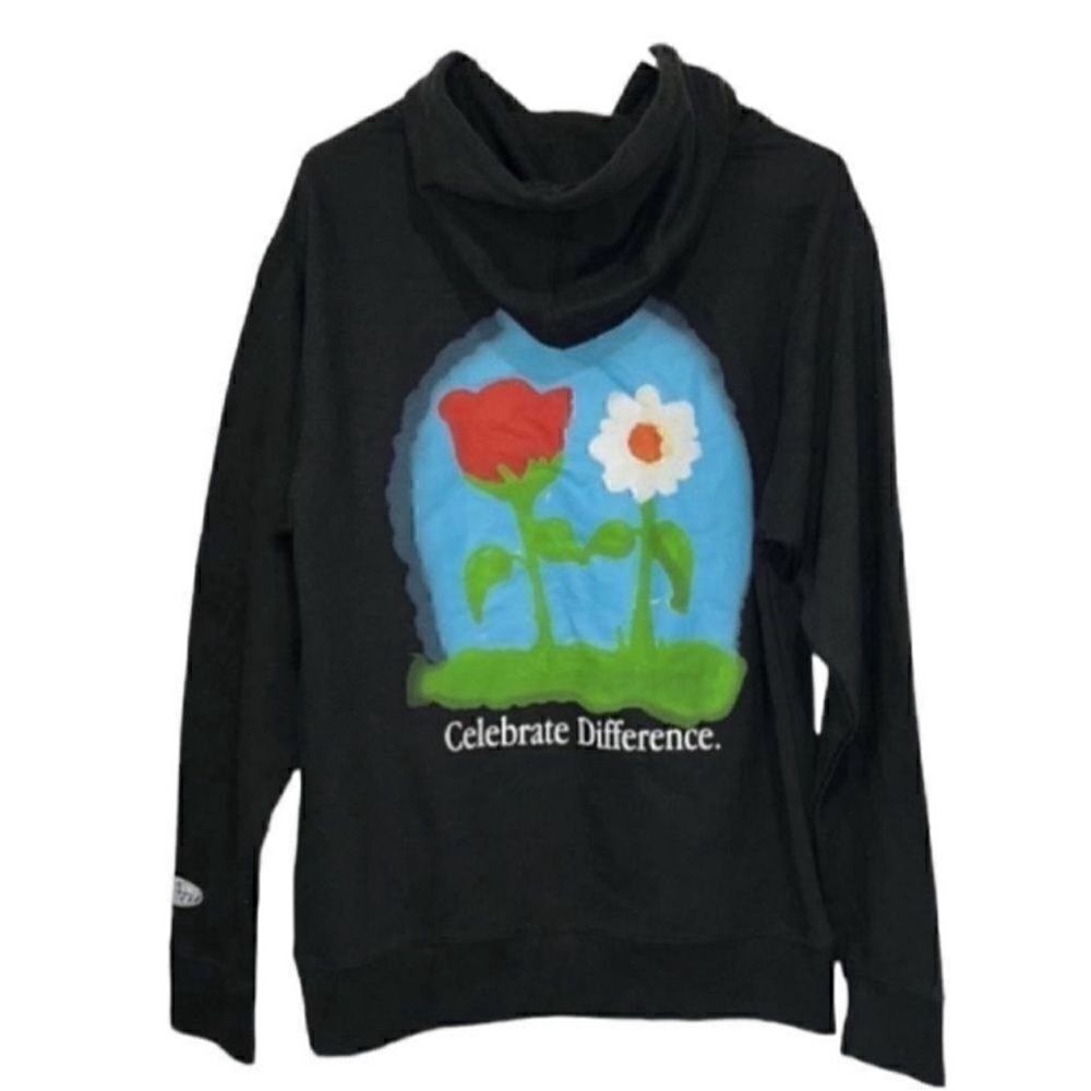 Petals and Peacock Oversized Unisex Black Hoodie(Size Small)